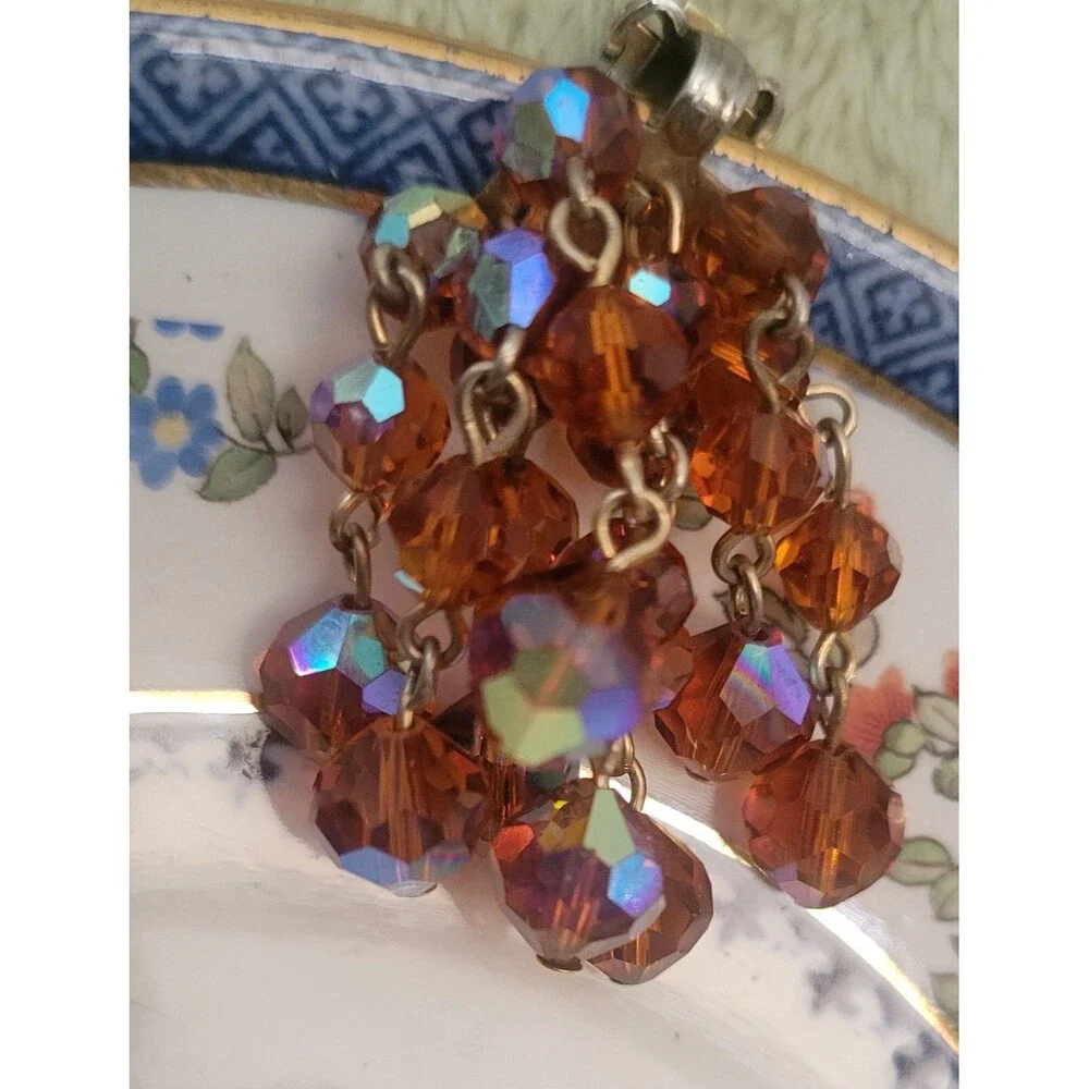 Laguna Topaz Aurora Borealis Clip-On Dangle Earrings - Signed - 1960's